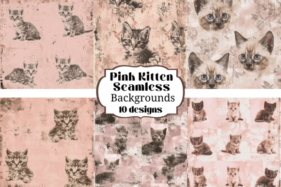 10 Pink Kitten Cat Seamless Backgrounds for Creative Projects