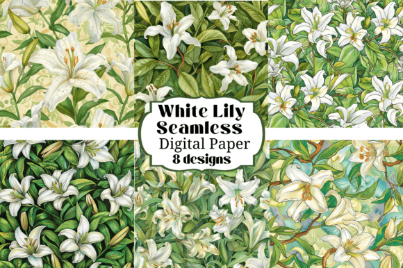 8 White Lily Seamless Backgrounds: Your Design Foundation