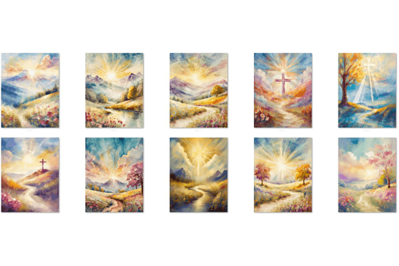 Easter Resurrection Backgrounds: 60 Watercolor Landscapes