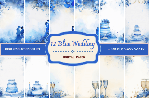 Elegant Blue Wedding Digital Paper Backgrounds for Designs