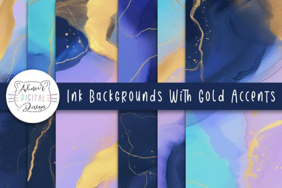 Elegant Ink Backgrounds with Gold Accents for Your Projects