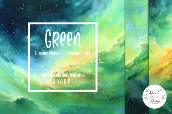 Green Dreamy Watercolor Backgrounds for Creative Projects