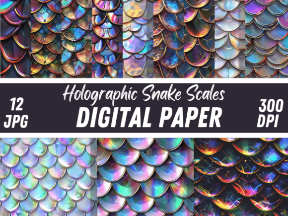 Holographic Snake Scales Backgrounds: Iridescent Digital Design Assets