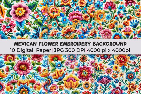Mexican Flowers Embroidery Backgrounds: A Vibrant Design Asset